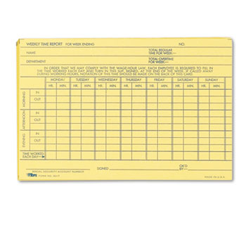 TOPS Employee Time Report Card, Weekly, 6 x 4, 100/Pack