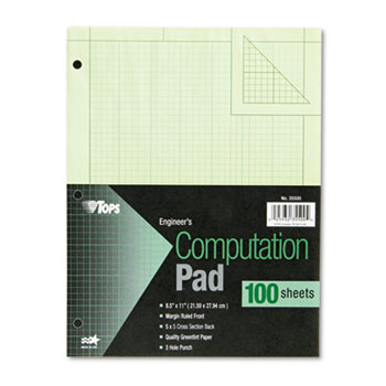 TOPS™ Engineering Computation Pad, 8 1/2 x 11, Green, 100 Sheets