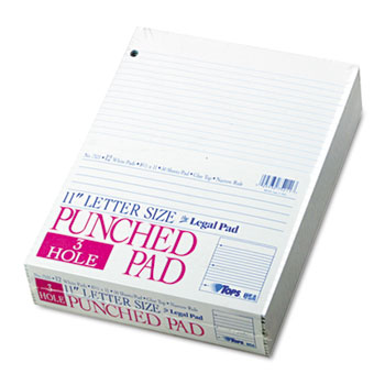TOPS™ Three-Hole Punched Pad, Narrow Rule, 8-1/2 x 11, White, 50-Sheet Pads/Pack, Dz.