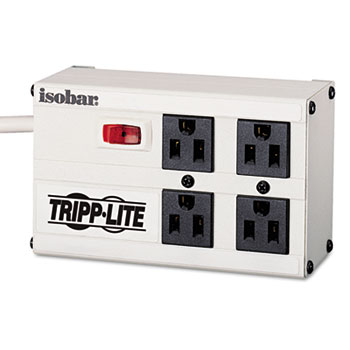 Tripp Lite ISOBAR4 Isobar Surge Suppressor, 4 Outlets, 6 ft Cord, 330 Joules, Light Gray