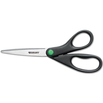 Westcott&#174; KleenEarth Recycled Stainless Steel Scissors, 8&quot; Straight, Black