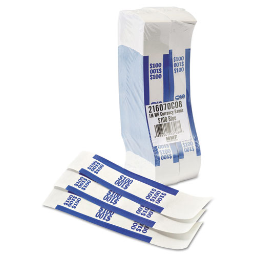 MMF Industries™ Self-Adhesive Currency Straps, Blue, $100 in Dollar Bills,  1000 Bands/Pack - WB Mason