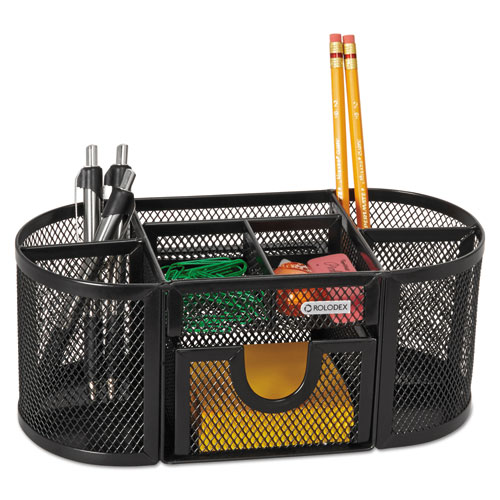 Rolodex Mesh Pencil Cup Organizer Four Compartments Steel 9 1/3 x 4 1/2 x 4