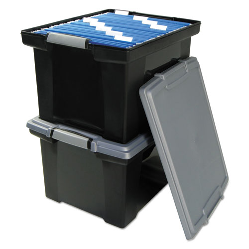 Storex Portable File Tote w/Locking Handle Storage Box Letter/Legal Black/Silver 