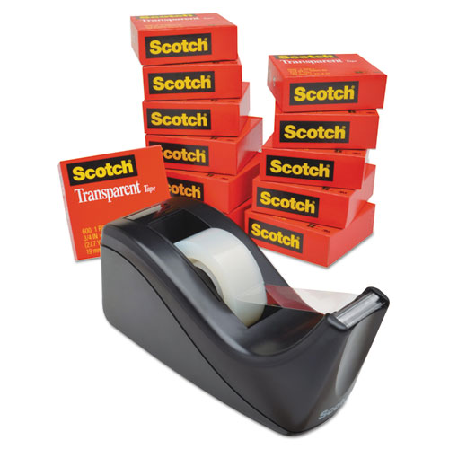 Scotch Transparent Tape Dispenser Value Pack 1" Core Transparent 12/Pack 600KC60 