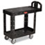 Rubbermaid® Commercial Heavy Duty 2-Shelf Utility/Service Cart, Small, Flat Shelves, Ergonomic Handle, 500 lbs. Capacity Thumbnail 1