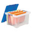 Storex Plastic File Tote Storage Box, Letter/Legal, Snap-On Lid, Clear/Blue Thumbnail 2