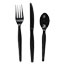 Boardwalk Three-Piece Cutlery Kit, Fork/Knife/Teaspoon, Heavyweight, Black, 250/Carton Thumbnail 1