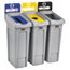 Rubbermaid® Commercial Slim Jim Recycling Station Kit, 69 gal, 3-Stream Landfill/Paper/Bottles/Cans Thumbnail 1