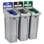 Rubbermaid® Commercial Slim Jim Recycling Station Kit, 69 gal, 3-Stream Landfill/Mixed Recycling Thumbnail 1