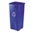 Rubbermaid® Commercial Untouchable Recycling Container, Square, Plastic, 23gal, Blue Thumbnail 1